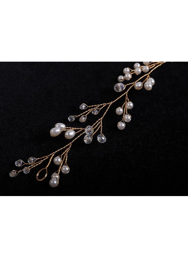 Chargances - Wedding Crystal And Pearl Hair Vine Extra Long Bridal Hair Vine Headpiece Hairpiece Bohemia Headband Gold Hair Vine Bridesmaid Boho Bridal Headpiece Hair Vine For Bride Jewelry (Gold) - Image 1