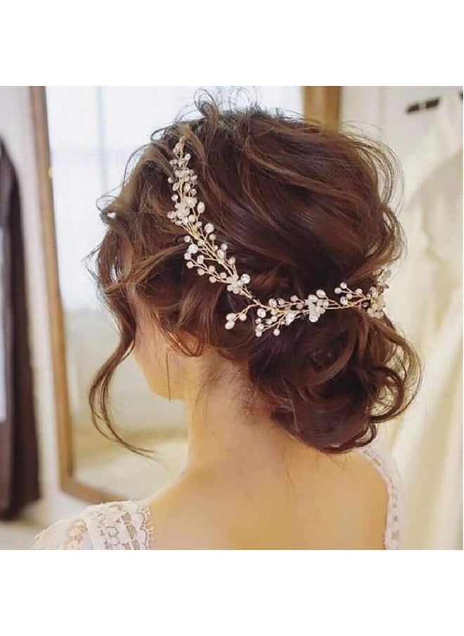 Chargances - Wedding Crystal And Pearl Hair Vine Extra Long Bridal Hair Vine Headpiece Hairpiece Bohemia Headband Gold Hair Vine Bridesmaid Boho Bridal Headpiece Hair Vine For Bride Jewelry (Gold) - Image 1