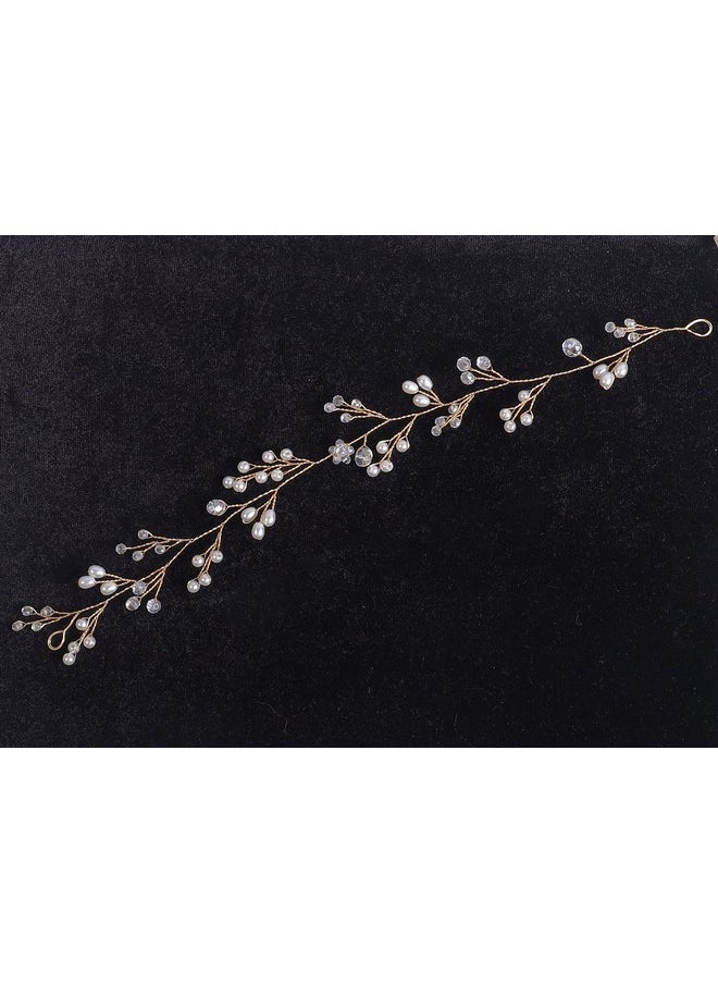 Chargances - Wedding Crystal And Pearl Hair Vine Extra Long Bridal Hair Vine Headpiece Hairpiece Bohemia Headband Gold Hair Vine Bridesmaid Boho Bridal Headpiece Hair Vine For Bride Jewelry (Gold) - Image 1