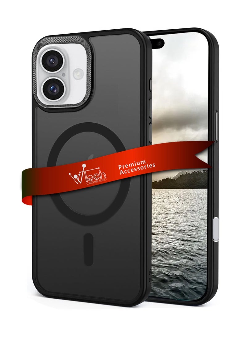 Wtech Apple iPhone 16 Plus 2024 Hard Silicone Hybrid Translucent Slim Stylish Magnetic Magsafe Case Cover - Black - Image 1