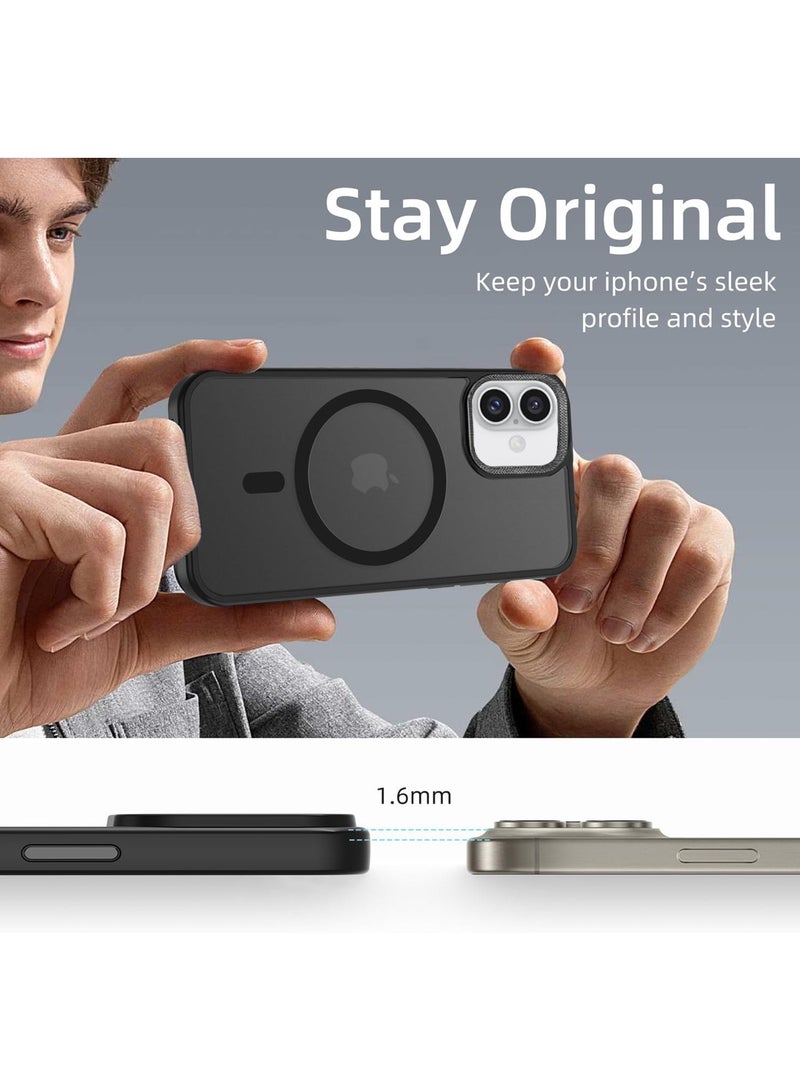 Wtech Apple iPhone 16 Plus 2024 Hard Silicone Hybrid Translucent Slim Stylish Magnetic Magsafe Case Cover - Black - Image 2