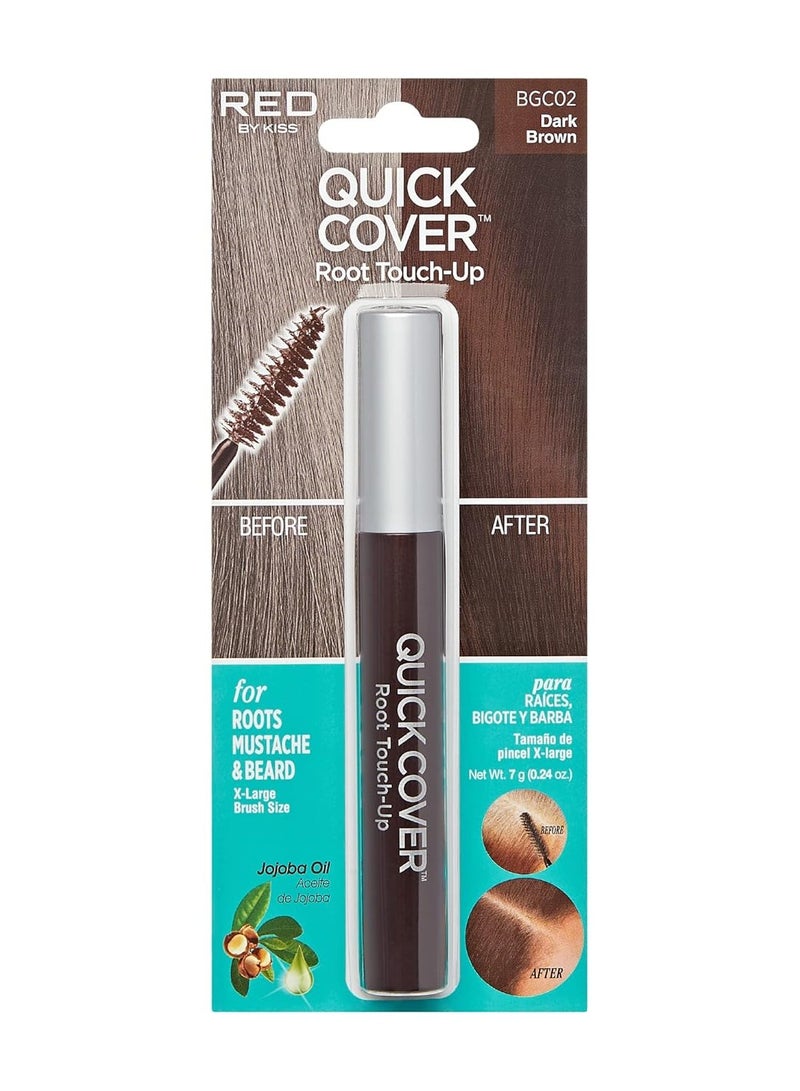 Red by Kiss RED Quick Cover Root Touch Up Rescue (Dark Brown), Mascara Natural Water-Resistant Temporary Gray Concealer Cover Up Brush for Hair Mustache & Beard, Formulated with Jojoba Oil - Image 1