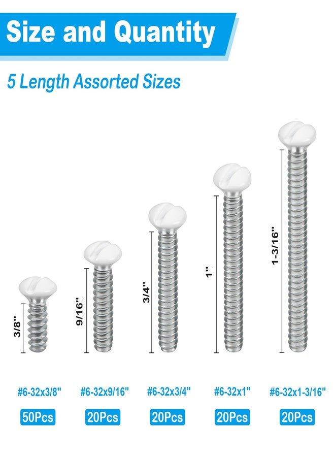 Yinpecly 120 PCS White Wall Plate Screws Kit, White Outlet Screws 6-32 Thread Electrical Cover Panel Switch Plate Screws 5 Length Sizes (3/8", 9/16", 3/4", 1", 1-3/16") - Image 2