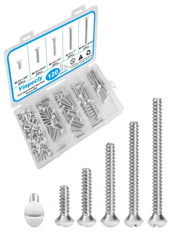 Yinpecly 120 PCS White Wall Plate Screws Kit, White Outlet Screws 6-32 Thread Electrical Cover Panel Switch Plate Screws 5 Length Sizes (3/8", 9/16", 3/4", 1", 1-3/16") - Image 1