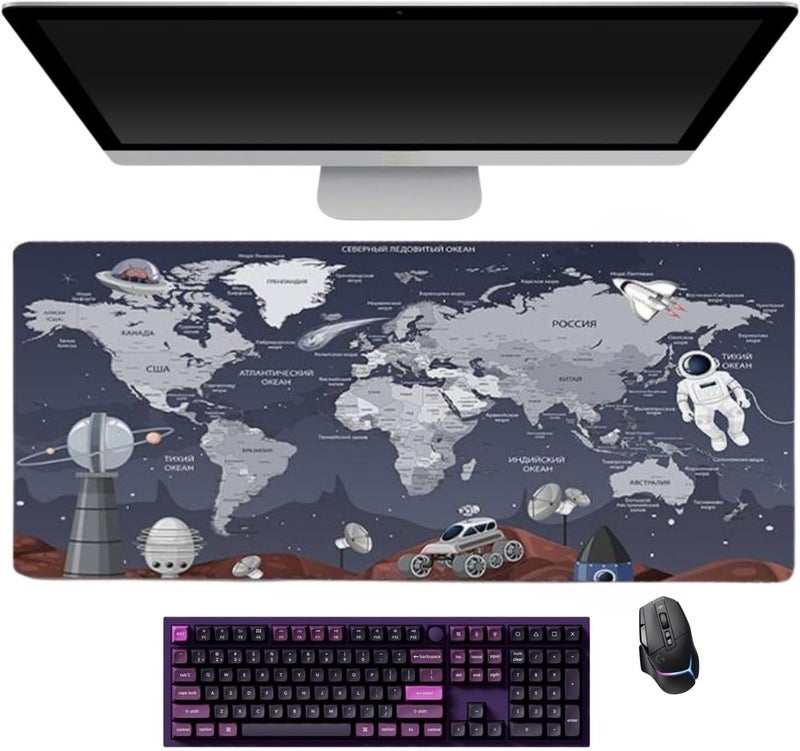 CozyNook World Map Gaming Mouse Pad XL Large Desk Pad Computer Game Desk Mat for Keyboard and Mouse with Non-Slip Base,Stitched Edges,Waterproof Mousepad for Gamer,Office &Home 80cm X 30cm (Charcoal) - Image 1