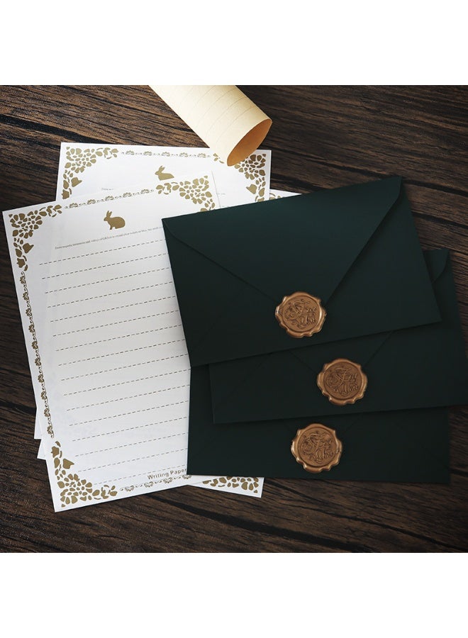 NIIMBOT 16 Pieces Envelope Kit Linen Envelopes White Letter Writing Supplies, Self-Adhesive Wax Seal Stickers for Invitations, Romantic Love Letter Paper Set for Birthday Cards Green Envelopes - Image 4