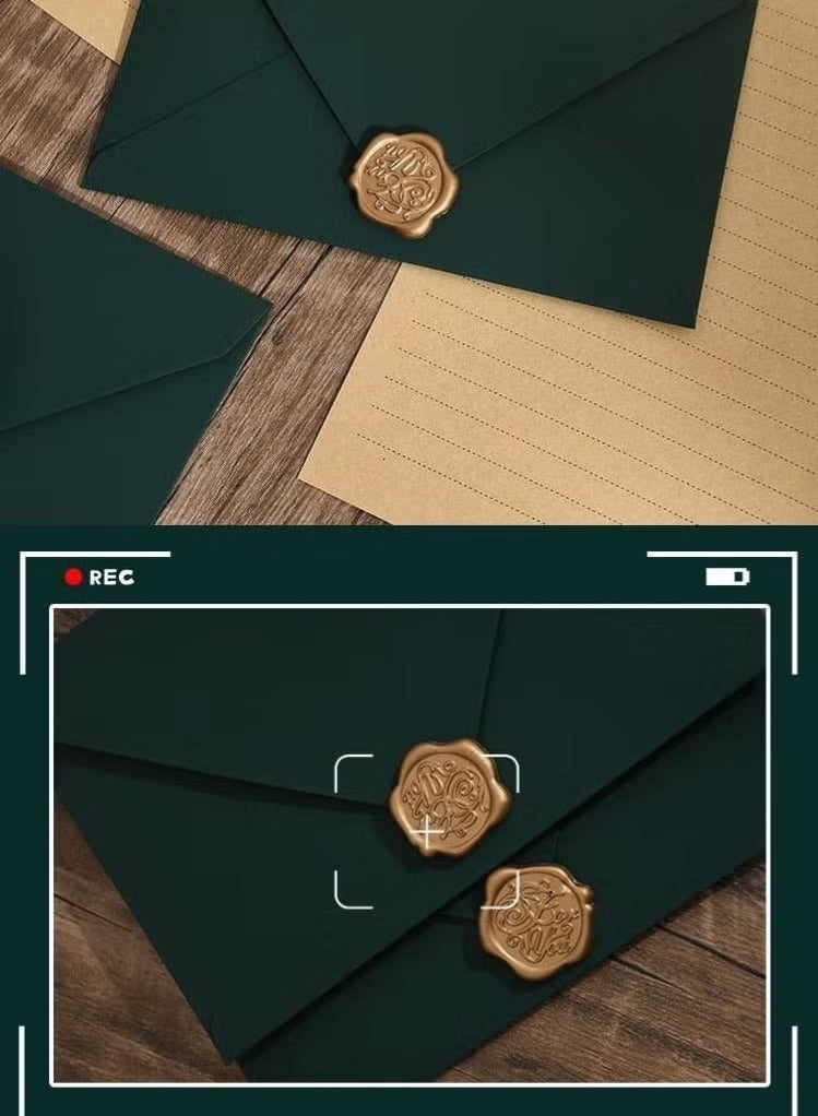 NIIMBOT 16 Pieces Envelope Kit Linen Envelopes White Letter Writing Supplies, Self-Adhesive Wax Seal Stickers for Invitations, Romantic Love Letter Paper Set for Birthday Cards Green Envelopes - Image 3