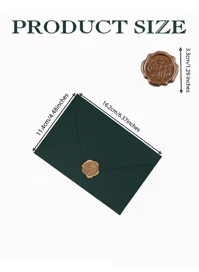 NIIMBOT 16 Pieces Envelope Kit Linen Envelopes White Letter Writing Supplies, Self-Adhesive Wax Seal Stickers for Invitations, Romantic Love Letter Paper Set for Birthday Cards Green Envelopes - Image 2