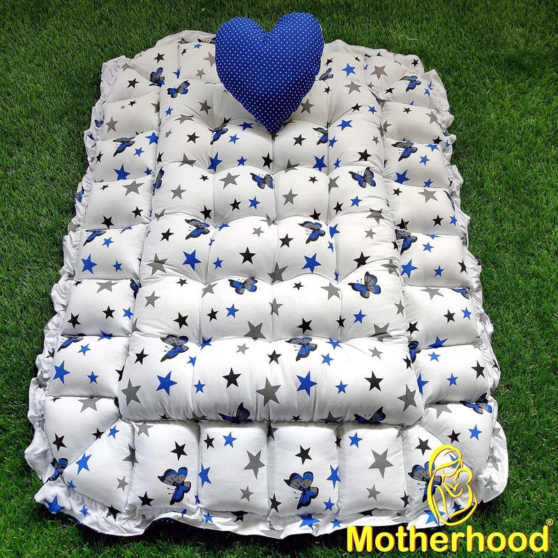 MOTHERHOOD MOTHERHOOD Rectangle Baby Tub Bed and 1 pc Pillow Luxury Mattress Bed Sleeper Bedding Set Safe Cotton Fabric with RFilled UltraSoft Comfortable for Newborn to Toddlers Blue - Image 5