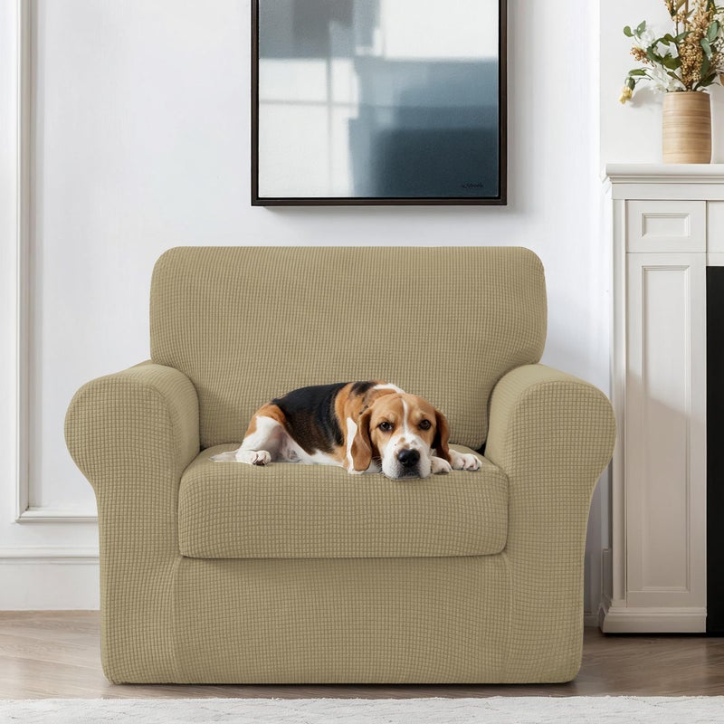 SUBRTEX 3 Pieces Stretch Sofa Slipcover Sets Couch Cover Sets Backrest Cushion Covers Furniture Protector Collection Set for Oversize Sofa Loveseat Chair Slip Covers(Small  Sand) - Image 3