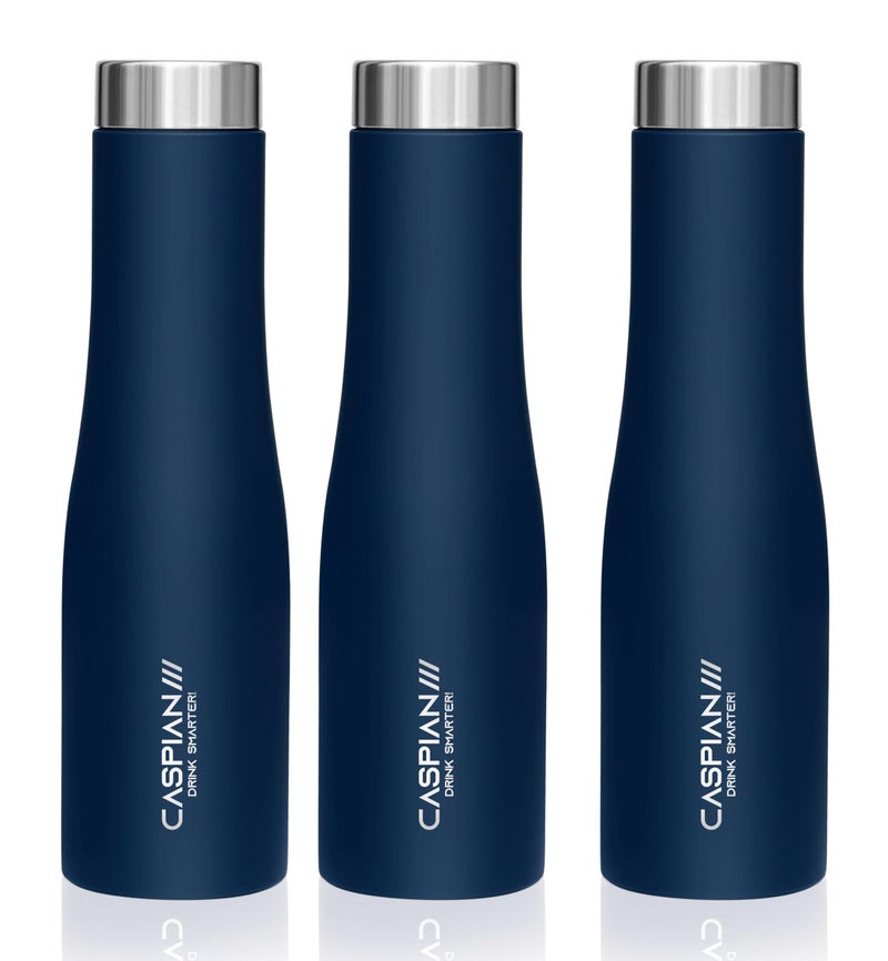 CASPIAN /// Aqua Stainless Steel Water Bottle (Blue, 1 Litre, Set of 3)| Leak Proof Thunder for Fridge Home Office Travel School Kids Boys Girls Adults Sports Gym Yoga - Image 1