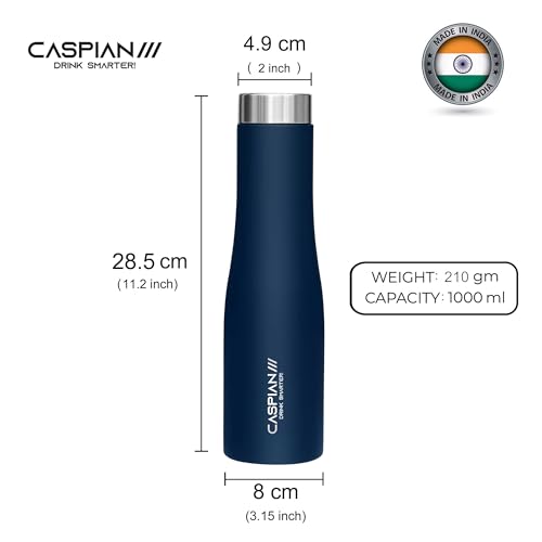 CASPIAN /// Aqua Stainless Steel Water Bottle (Blue, 1 Litre, Set of 3)| Leak Proof Thunder for Fridge Home Office Travel School Kids Boys Girls Adults Sports Gym Yoga - Image 3