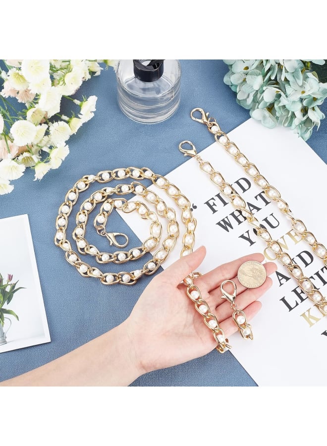 2PCs 1.31yds Gold Metal Chain with Plastic Faux Pearl Bead Chain Strap Handbag Chain Accessories Purse Straps Shoulder Cross Body Replacement Straps with Lobster Clasps  - Image 3