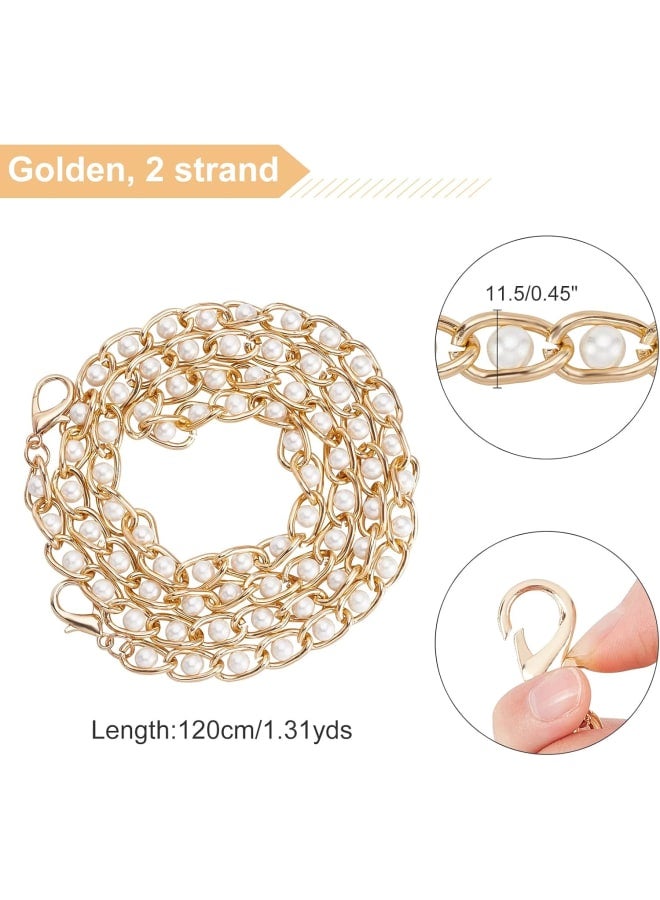 2PCs 1.31yds Gold Metal Chain with Plastic Faux Pearl Bead Chain Strap Handbag Chain Accessories Purse Straps Shoulder Cross Body Replacement Straps with Lobster Clasps  - Image 2