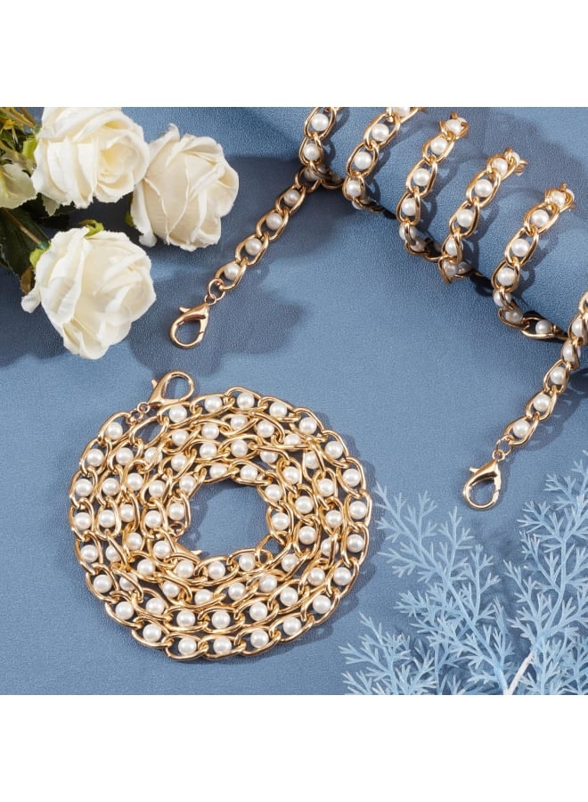 2PCs 1.31yds Gold Metal Chain with Plastic Faux Pearl Bead Chain Strap Handbag Chain Accessories Purse Straps Shoulder Cross Body Replacement Straps with Lobster Clasps  - Image 4