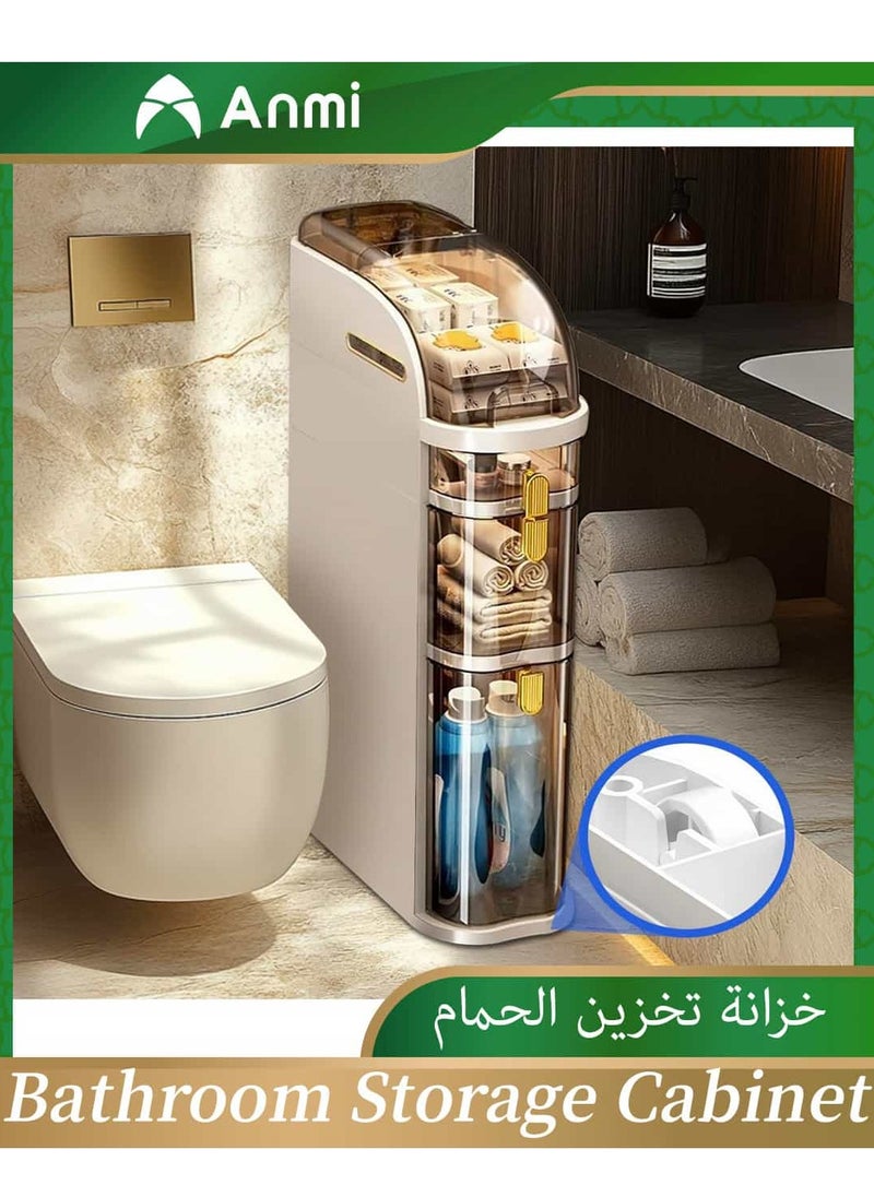 Anmi 3-Tiers Slim Bathroom Storage Cabinet, Narrow Bathroom Cabinet, Plastic Waterproof Bathroom Storage Organizer for Small Spaces  - Image 1