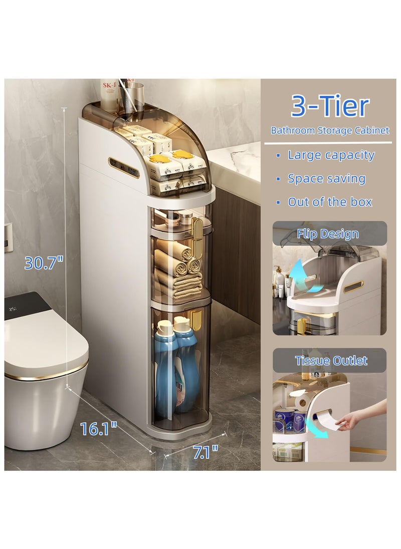 Anmi 3-Tiers Slim Bathroom Storage Cabinet, Narrow Bathroom Cabinet, Plastic Waterproof Bathroom Storage Organizer for Small Spaces  - Image 2