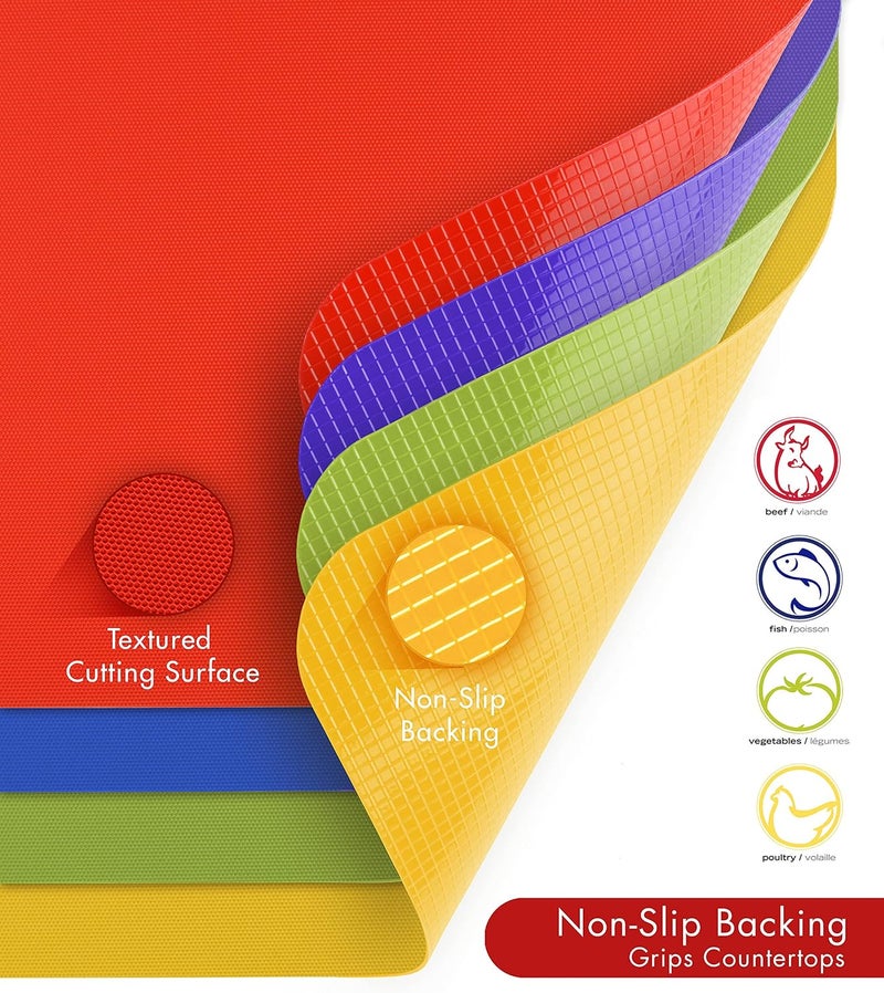 Dexas Heavy Duty Cutting Board Grippmat, Flexible Cutting Boards for Kitchen, Set of 4, Non Slip Plastic Board Cutting Mat Small Size 5.5 x 8, Blue, Green, Yellow, Red Set, Kitchen Gadgets - Image 2