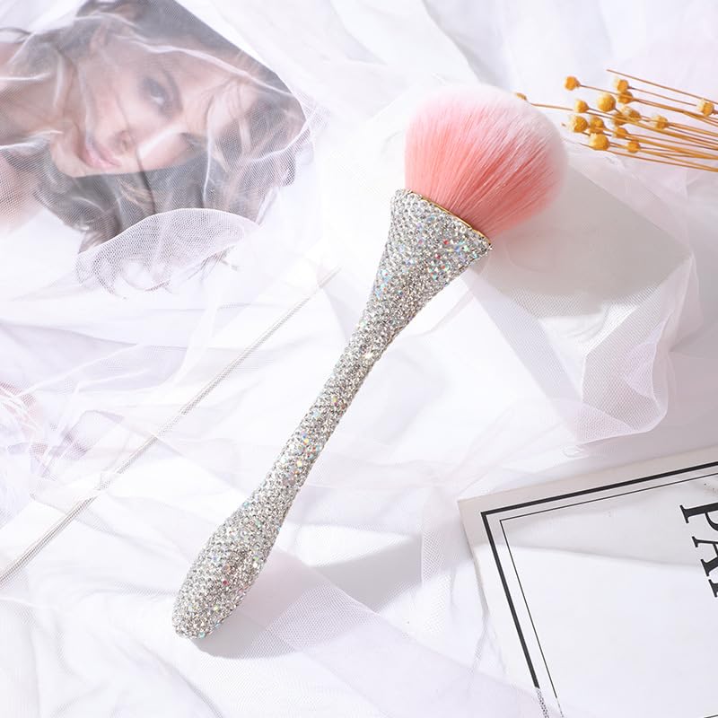Bestbling Bling Rhinestone Large Mineral Powder Brush Makeup Brush Cosmetic Brush Foundation brush Perfect For Large Coverage Powder Bronzer Blush Blending Buffing 1 piece (Silver) - Image 1