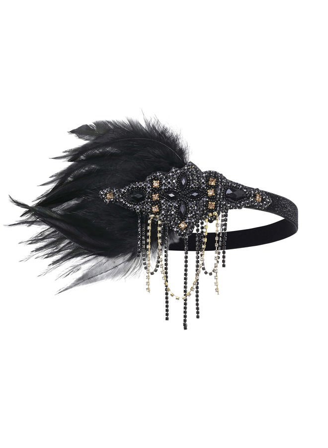 BABEYOND 1920s Flapper Headpiece 20s Gatsby Black Feather Headband Roaring 20s Hair Accessories with Crystal Beads (Black Gold) - Image 5