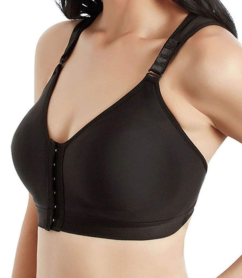 SHAPERX Women's Post-Surgical Front Closure Sports Bra Adjustable Wide Strap Racerback Support Bra,SZ83288-Black-M - Image 3