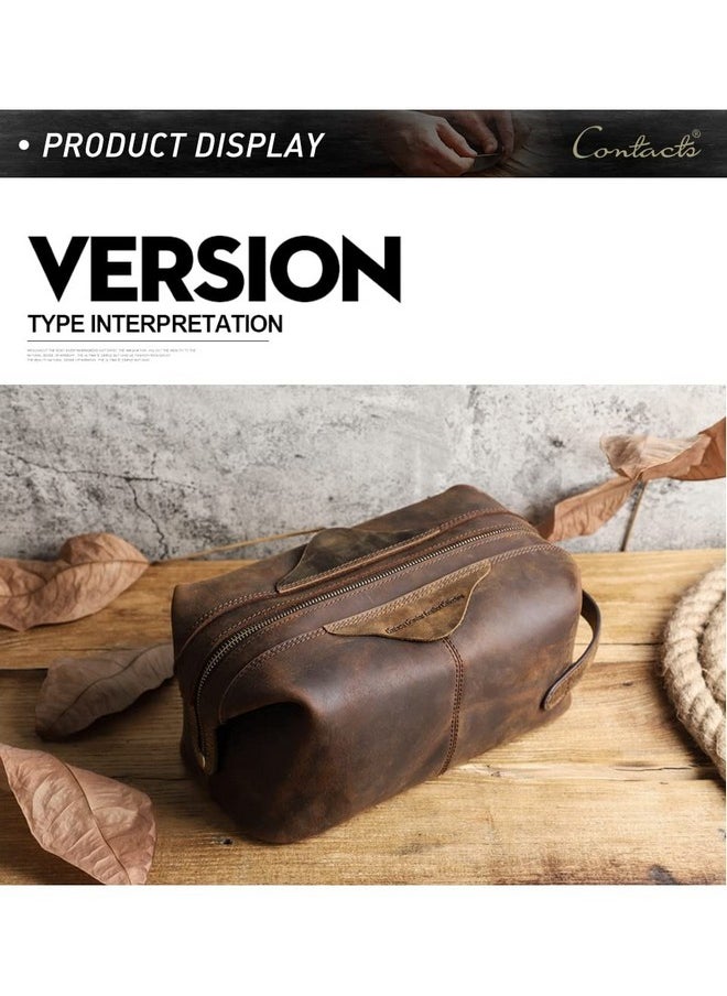 CONTACTS Contacts Unisex Genuine Leather Travel Toiletry Bags|Cosmetic Cases|Makeup Pouch|Vintage Travel Wash Storage Large Capacity Cosmetic Bag(Hunter Brown, W-14.5 CM, Free Size  - Image 2
