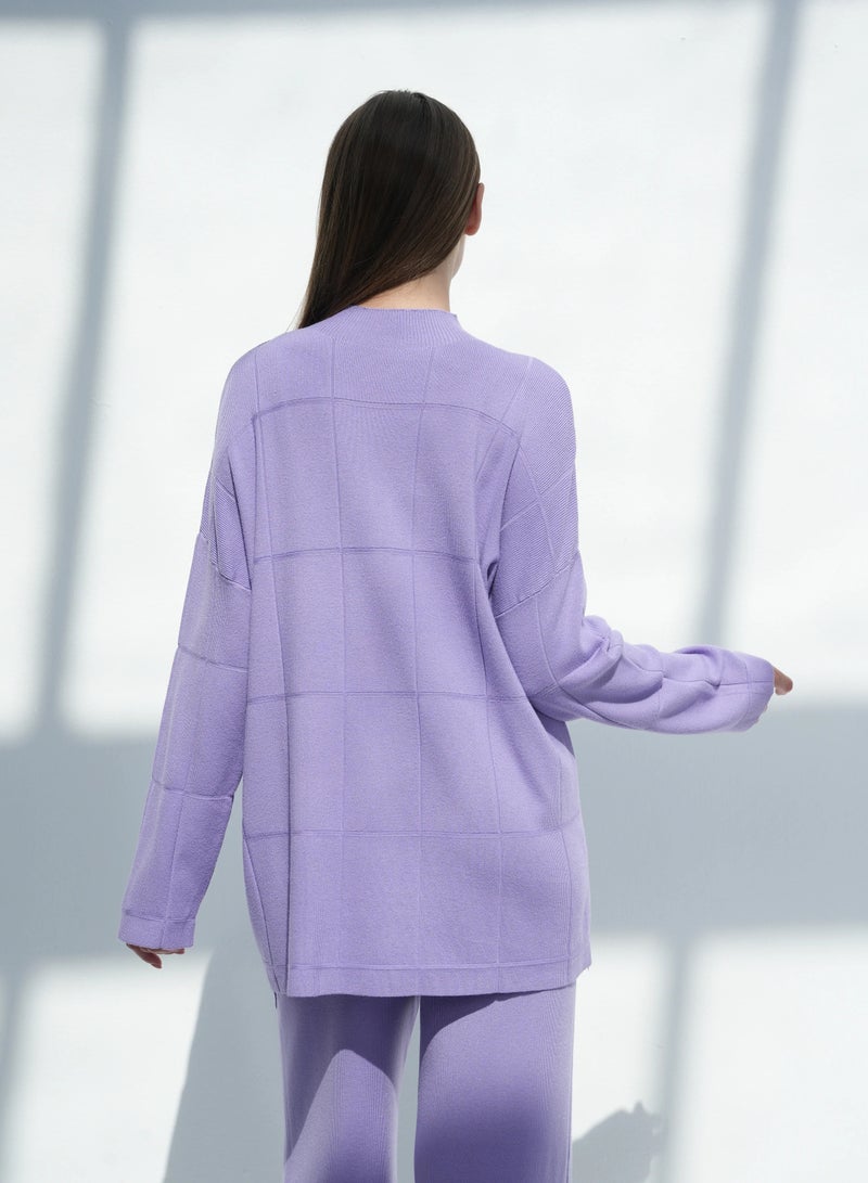 Andy 2316 | Women's Premium Knitwear Two-Piece Set – Long-Sleeve High-Neck Tunic Top with Relaxed Wide-Leg Trousers | Elegant & Versatile Outfit for Everyday Comfort and Style | Purple - Image 2