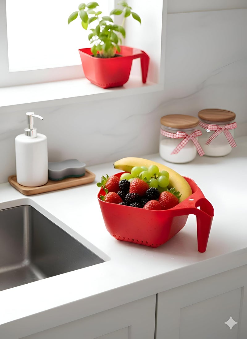 Steam Basket - Food-safe plastic colander designed for steaming vegetables and pasta; heat-resistant, lightweight, and dishwasher-safe for effortless kitchen tasks color red. - Image 4