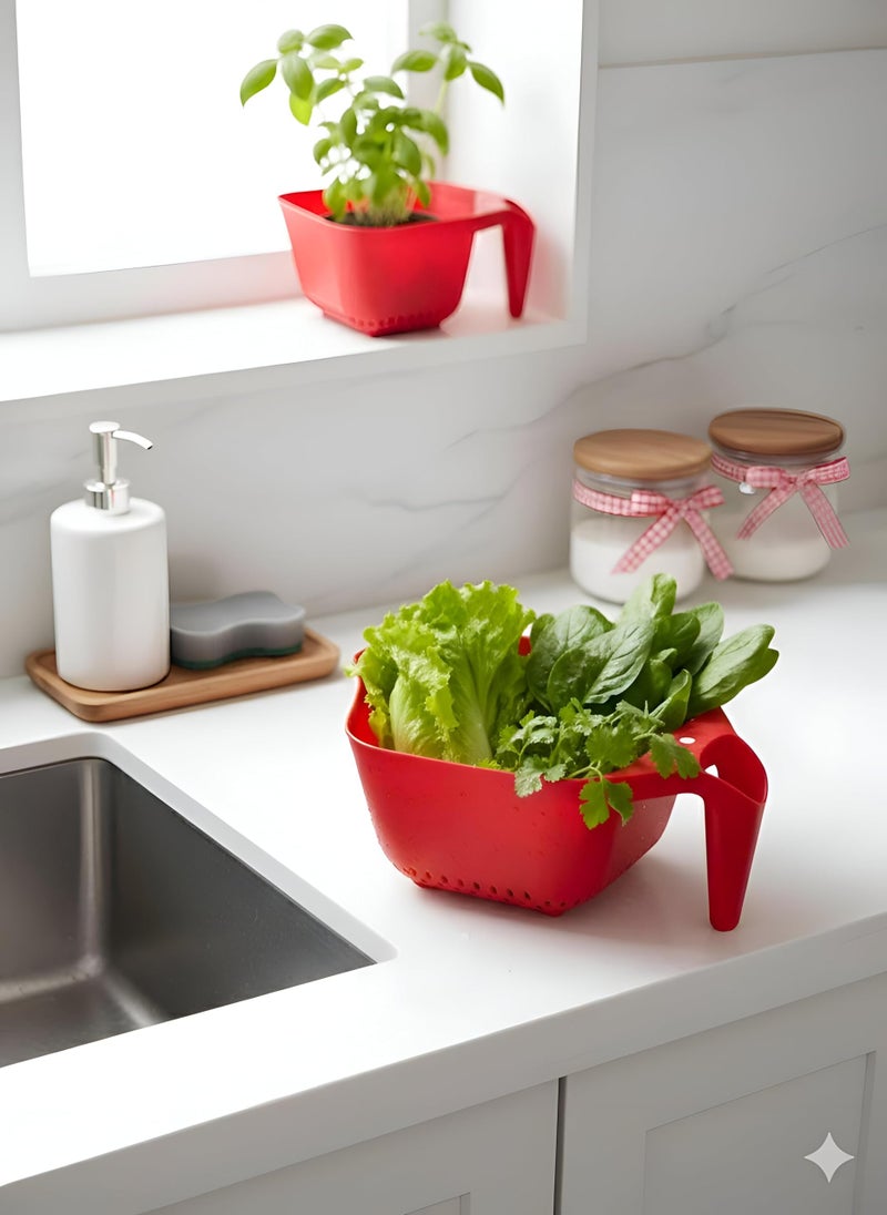 Steam Basket - Food-safe plastic colander designed for steaming vegetables and pasta; heat-resistant, lightweight, and dishwasher-safe for effortless kitchen tasks color red. - Image 5