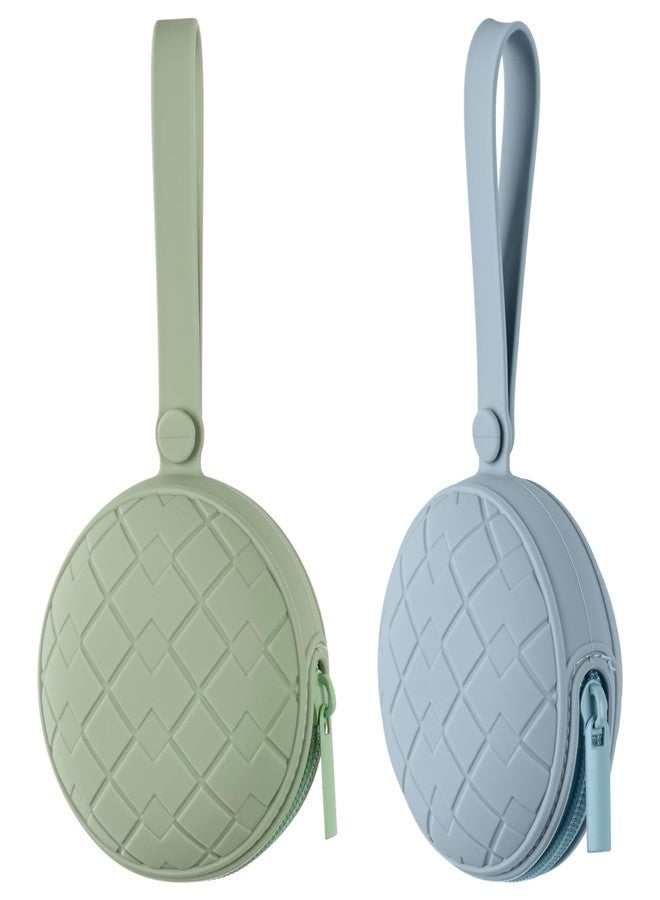 Sallurna 2 Pack Silicone Pacifier Holder Case, Baby Pacifier Holder Pouch for Newborn, Boys and Girls, Portable Silicone Pacifier Bags (Sage+Ether) - Image 1