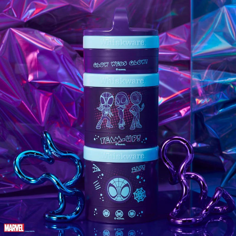 Whiskware Spider-Man Team Spidey Stackable Snack Containers for Babies, Kids, and Toddlers, 3 Stackable Snack Cups for School or Travel, Cupholder Friendly, Glow Webs Glow! - Image 5