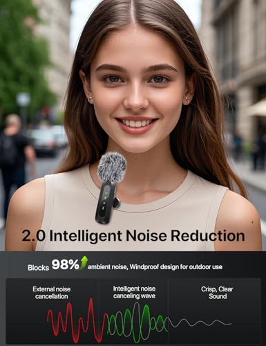 AXUAXU Upgraded 2 Pack Mini Clip on Microphone With LED Display Wireless Lavalier Microphone for iPhone HD Noise Cancelling Portable Lapel Mic for Recording Video Podcast Vlogg Content Creator interview - Image 3
