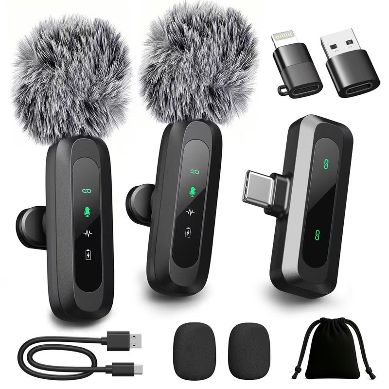 AXUAXU Upgraded 2 Pack Mini Clip on Microphone With LED Display Wireless Lavalier Microphone for iPhone HD Noise Cancelling Portable Lapel Mic for Recording Video Podcast Vlogg Content Creator interview - Image 2