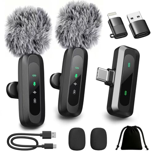 AXUAXU Upgraded 2 Pack Mini Clip on Microphone With LED Display Wireless Lavalier Microphone for iPhone HD Noise Cancelling Portable Lapel Mic for Recording Video Podcast Vlogg Content Creator interview - Image 1