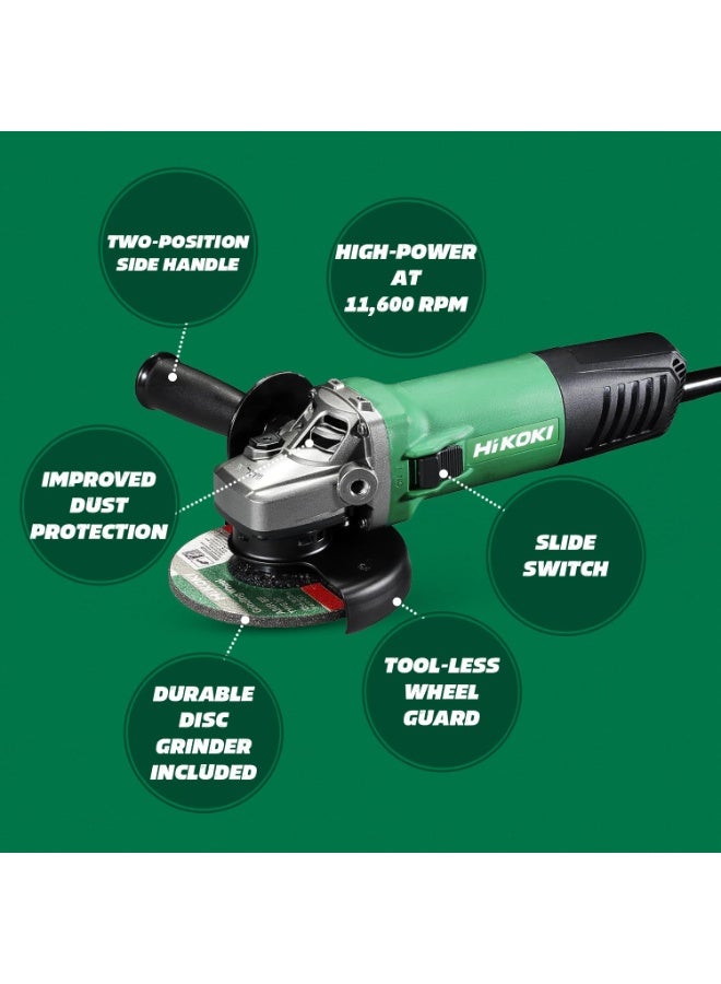 Hikoki 4-Inch Angle Grinder, 730W Powerful Motor, Slide Switch, 1.7kg Lightweight Design – Compact & Durable Cutting and Grinding Tool - Image 2