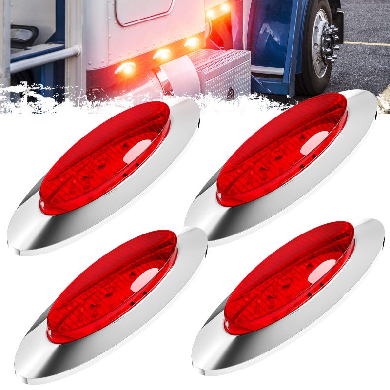 أضواء علامة جانبية LED بيضاوية PSEQT 65 مع عدسة حمراء لتأشير التوقف والإشارة للجرار، تركيب سطحي، 16 LED، ضوء تشغيل أمامي وخلفي مقاوم للماء للشاحنة، البيك أب، القافلة، RV، الحافلة
