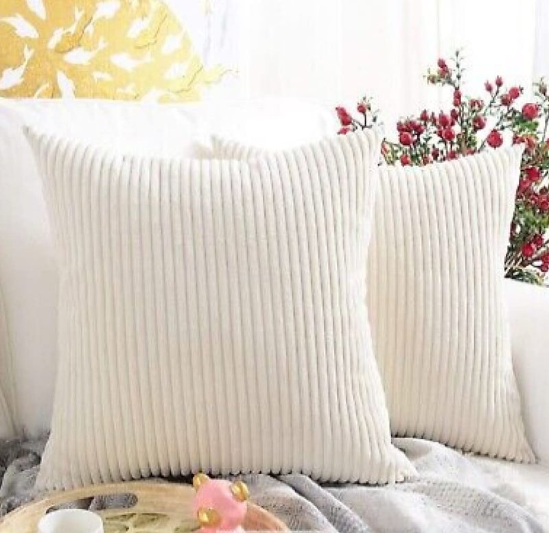 Guffaw Striped Corduroy Velvet Cushion Covers Pack of 2 (Creamy Cheese) (16X16 INCHES, 2) - Image 5