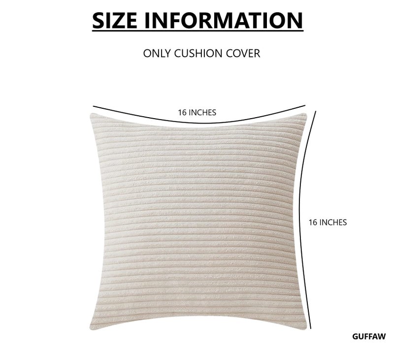 Guffaw Striped Corduroy Velvet Cushion Covers Pack of 2 (Creamy Cheese) (16X16 INCHES, 2) - Image 4