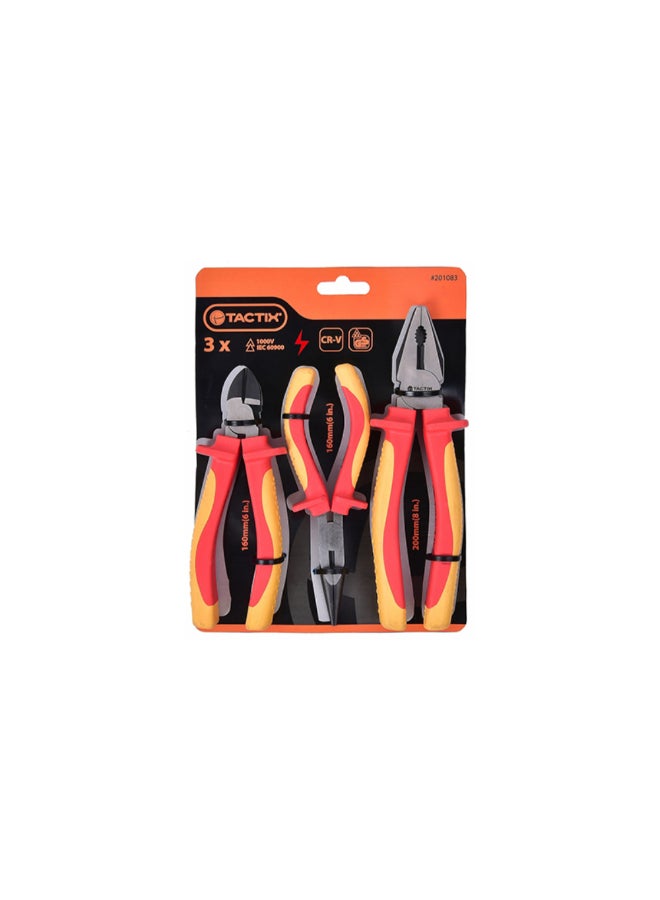 Tactix 3-Piece 1000V VDE-Tested Insulated Plier Set Yellow and Orange 3.5 x 24 x 18 cm 201083 - Image 1