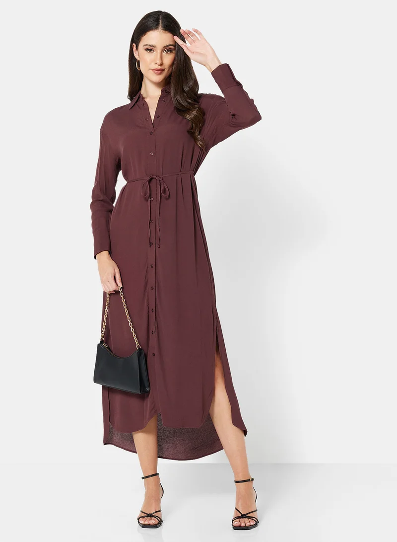 مانجو Sonia Belted Midi Shirt Dress