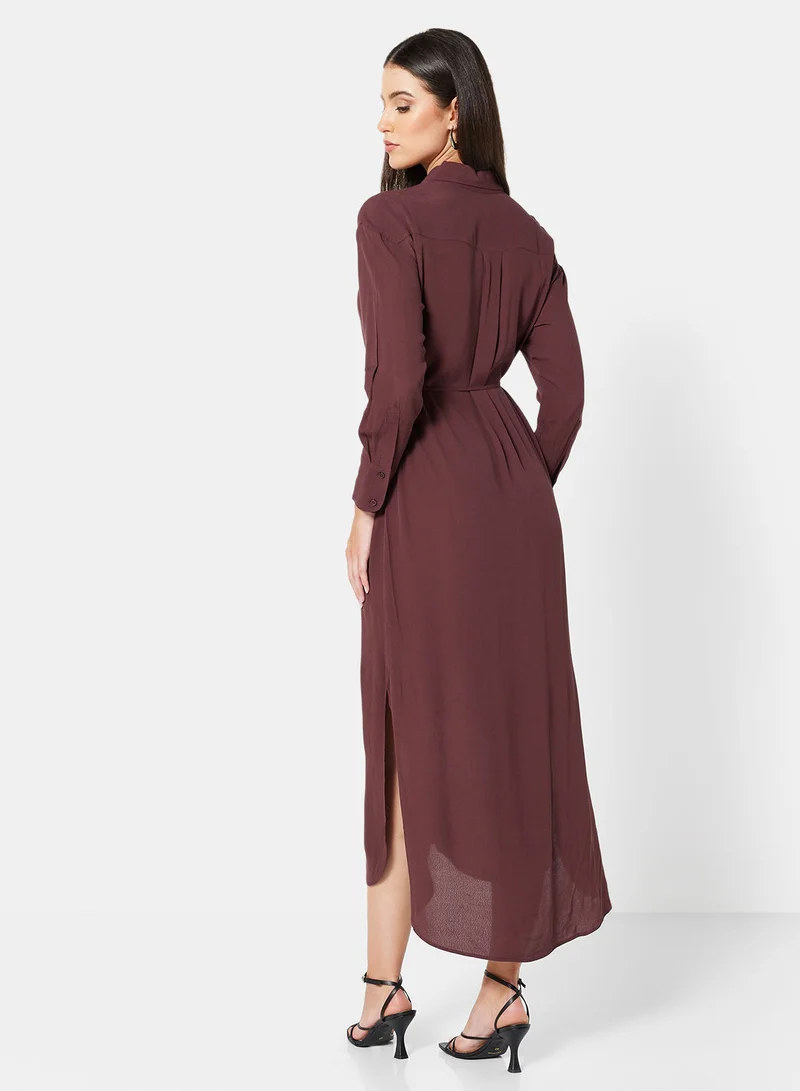 مانجو Sonia Belted Midi Shirt Dress