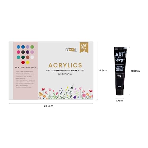 itsy-bitsy Itsy Bitsy Art Story Artists Acrylic Paint Set - 14 Colors X 15ml each| for Paper, Canvas, MDF, Wall, Glass, Plastic, Metal, Terracotta|Premium Multi Surface paint for DIY Art & Craft| For Beginners Students Adults - Image 2