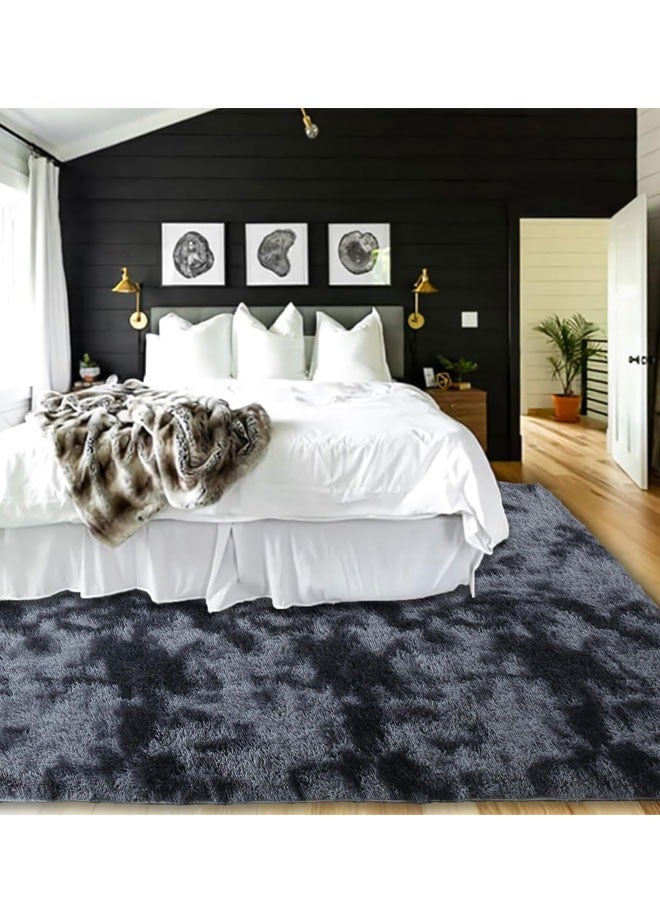 Area Rug for Bedroom Soft Fluffy Non-Slip Dark Gray Rug Large Tie-Dyed Area Rugs for Living Room Indoor Modern Plush Carpet for Kids Room, Nursery Room, Fuzzy Plush Rug for Dorm  Deep Grey - Image 2