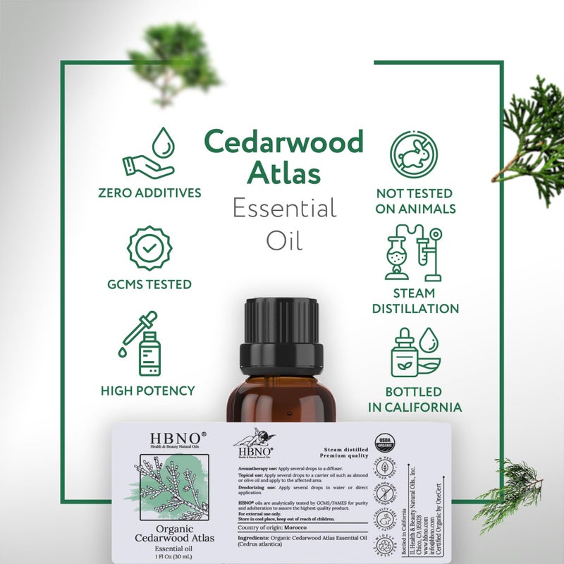 HBNO California Bottled Organic Cedarwood Essential Oil 1 fl oz (30ml) - USDA Certified Organic Cedarwood Essential Oil for Aromatherapy, Soap Making, DIY, Fragrances, Diffuser - Image 4