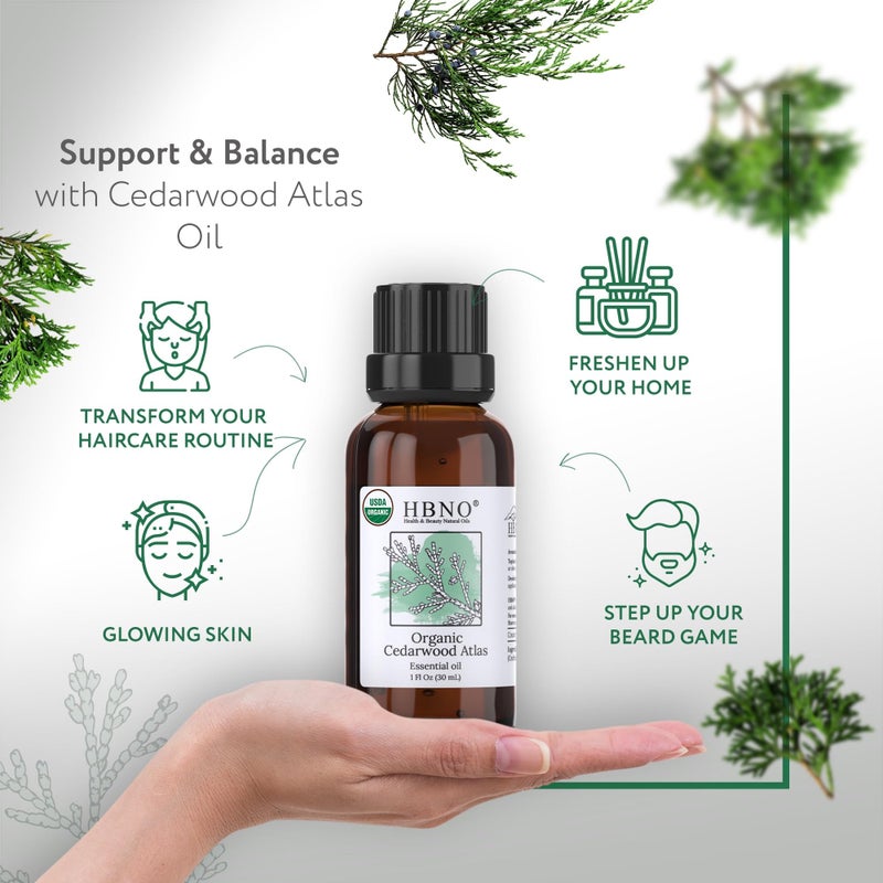 HBNO California Bottled Organic Cedarwood Essential Oil 1 fl oz (30ml) - USDA Certified Organic Cedarwood Essential Oil for Aromatherapy, Soap Making, DIY, Fragrances, Diffuser - Image 2
