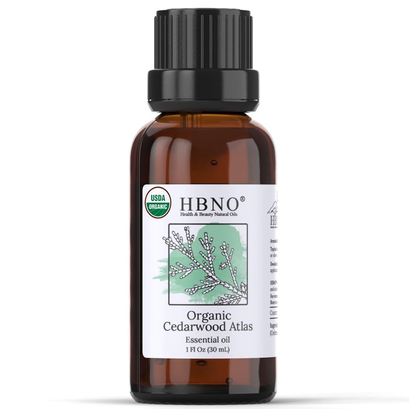 HBNO California Bottled Organic Cedarwood Essential Oil 1 fl oz (30ml) - USDA Certified Organic Cedarwood Essential Oil for Aromatherapy, Soap Making, DIY, Fragrances, Diffuser - Image 1