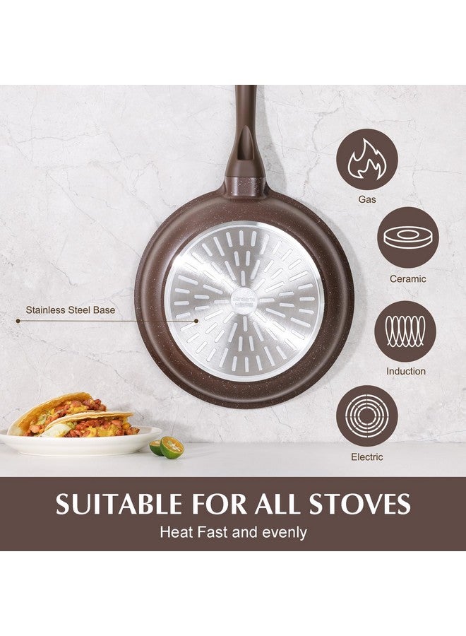 سنسارتي مقلاة سينسارتي غير لاصقة، مقلاة أومليت مطلية بالجرانيت، مقلاة طبخ صحية من الحجر، خالية من حمض بيرفلورو الأوكتانويك، لون بني توفي (11 بوصة) - Image 3