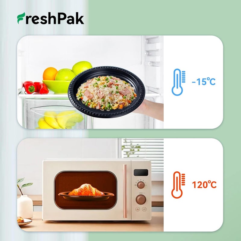 FRESHPAK Reusable Plastic Plates 9 inch Black Dinner Plate Heavy Duty Microwave Safe Trays BPA Free Convenience MFPP Party Tray - Image 2