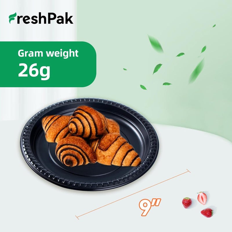 FRESHPAK Reusable Plastic Plates 9 inch Black Dinner Plate Heavy Duty Microwave Safe Trays BPA Free Convenience MFPP Party Tray - Image 4