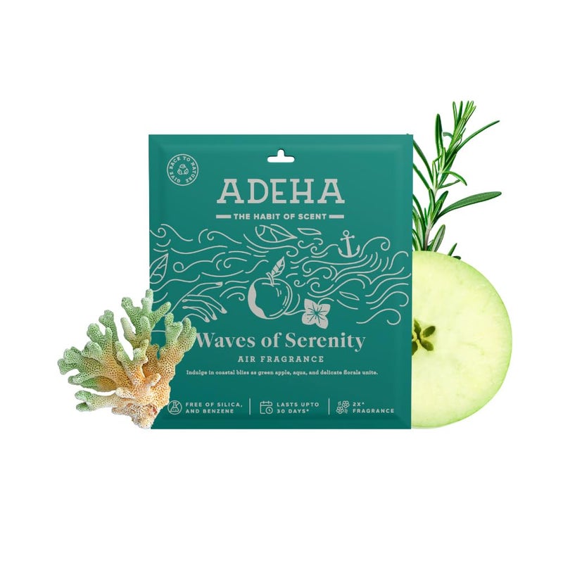 Adeha Fragrance Pocket Waves of Serenity 20g Benzene and Silica Free Fragrance Blends Lasts Up to 30 days Air Freshener for Bathroom Car Wardrobe Shoe racks Pack of 1 Waves of Serenity - Image 1